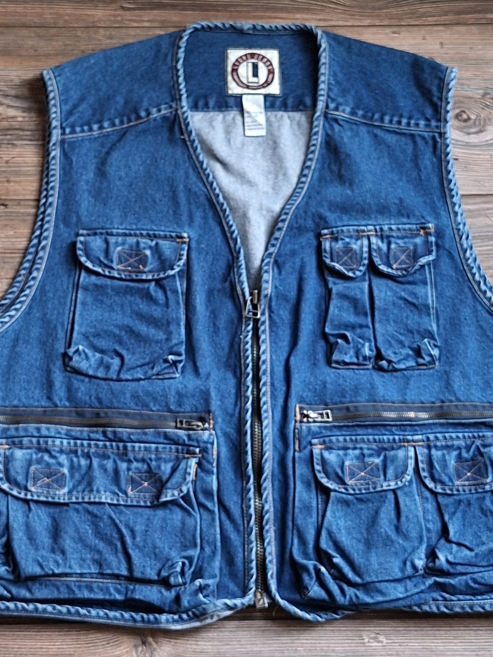Vintage Legal Jeans Men's Denim Utility Vest with Multiple Oversized Pockets